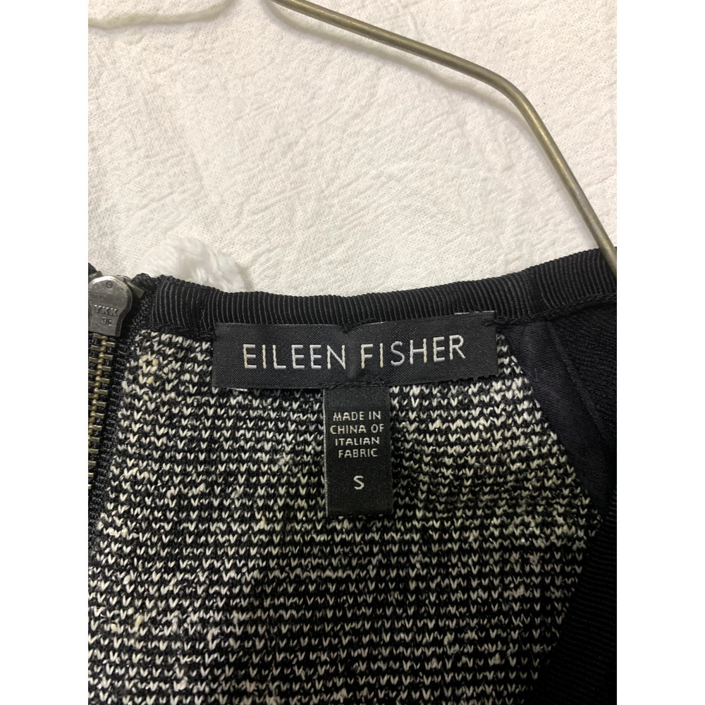 Eileen Fisher Sz S Black Knit White Black Nubby Knit Inset Bodycon Dress Career - Picture 6 of 8